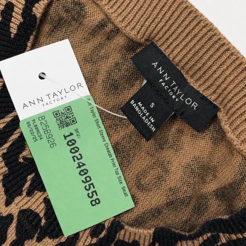 Ann Taylor Factory Leopard Cheetah Print Short Sleeve Knit Top Small NWT